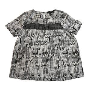 Forever 21 + Crewneck Abstract Print Blouse w/ Mesh Trim Size X-Large Neutral